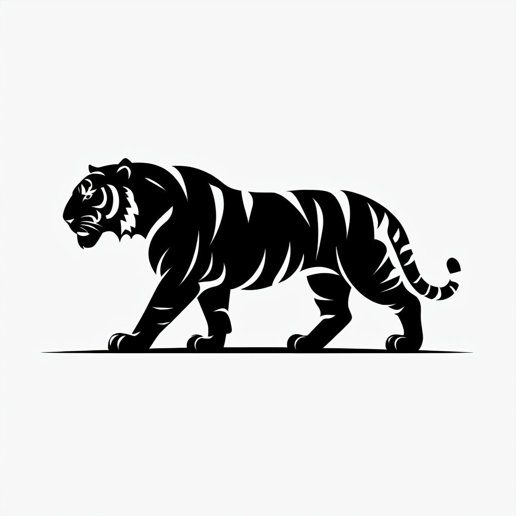 Minimalist Black Tiger Silhouette Against White Background Sticker