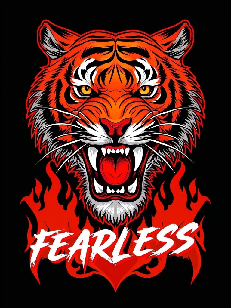 Fierce Tiger Head with Fearless Typography Graphic T-Shirt