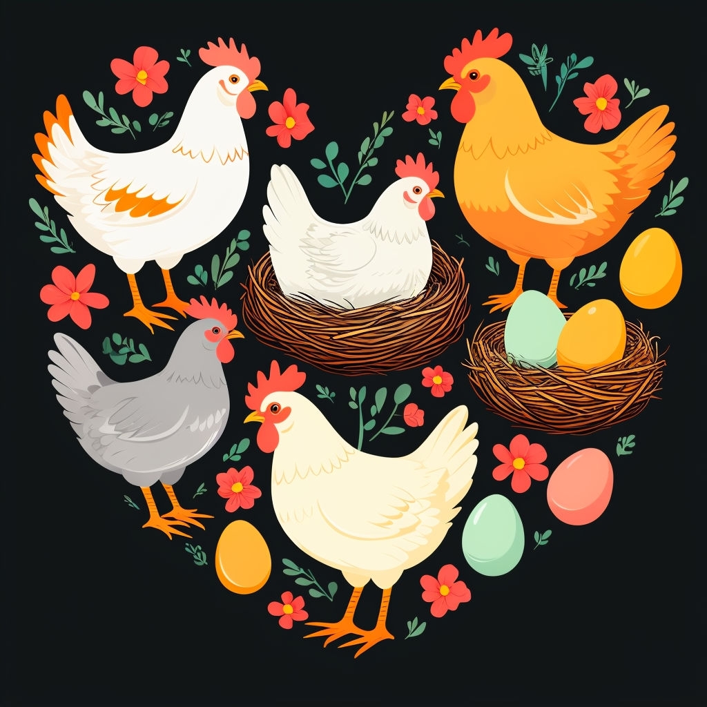 Whimsical Cartoon Chickens and Eggs Heart Design T-Shirt