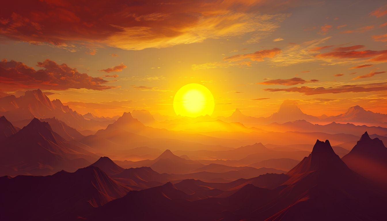 Dramatic Sunrise Over Majestic Mountains Digital Landscape Background