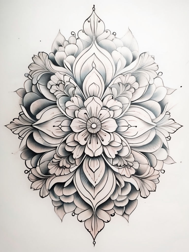 Intricate Floral Mandala Tattoo Design with Geometric Patterns Art