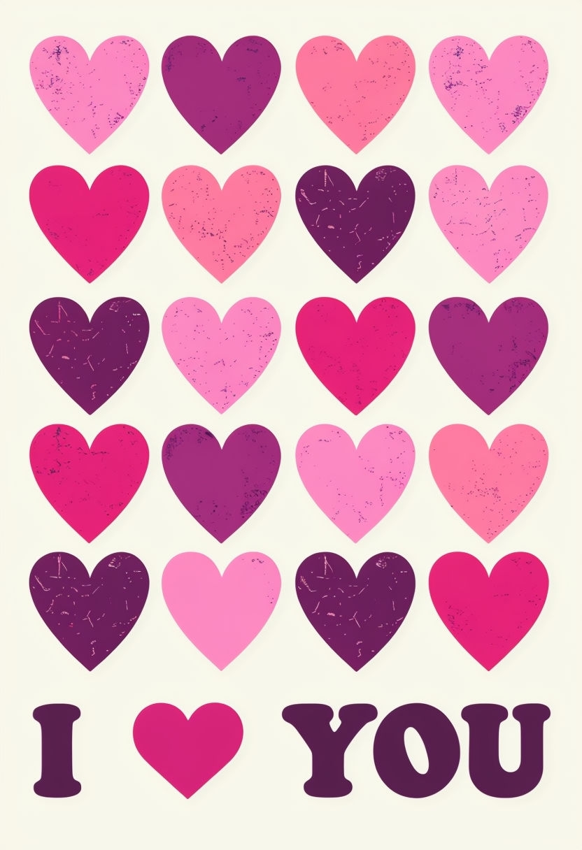 Vintage Heart Grid with I ♥ YOU Text Poster