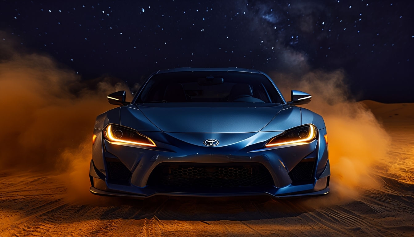 Sleek Modern Sports Car Against Starry Night Sky Background Virtual Backgrounds