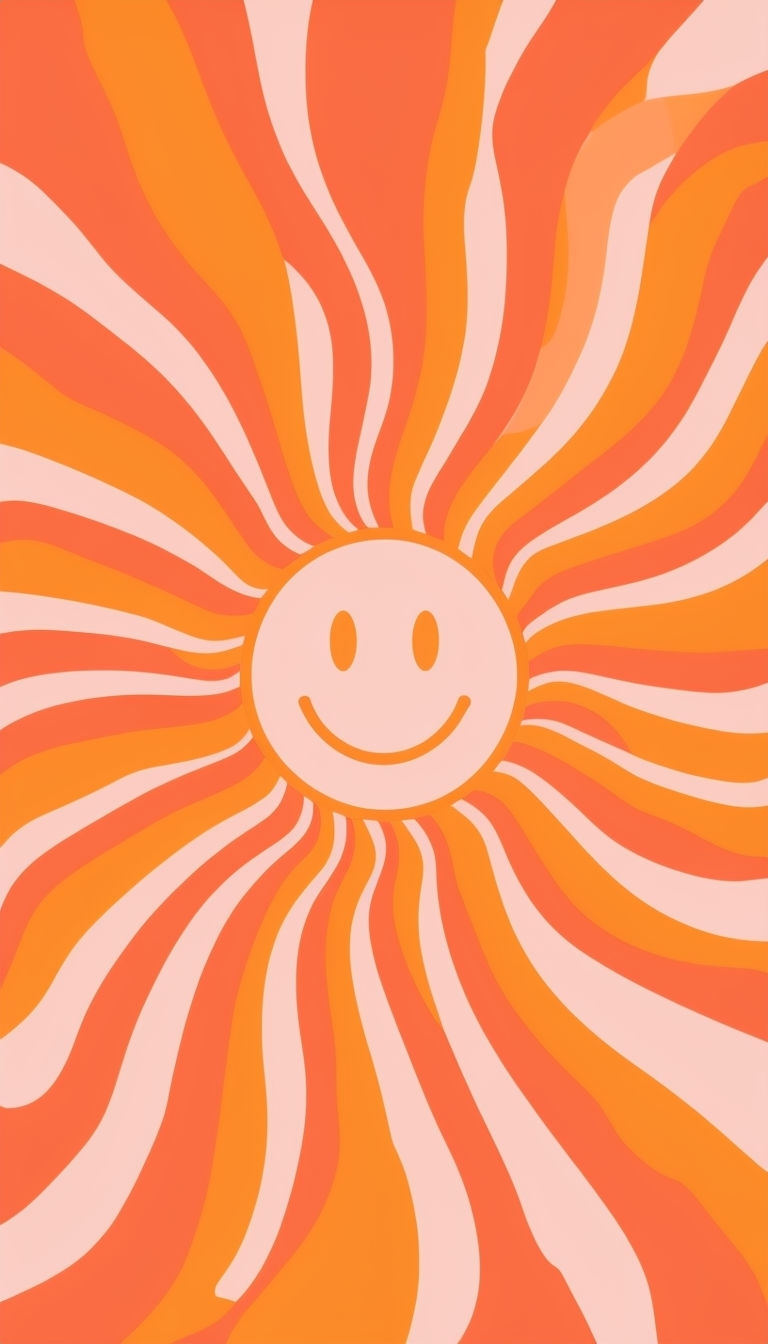 Cheerful Retro Sun Face with Wavy Pattern Phone Case Cover
