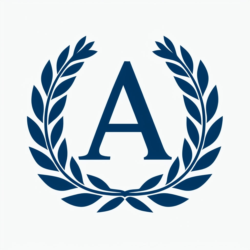 Elegant Navy Blue 'A' Monogram in Laurel Wreath Design Monogram