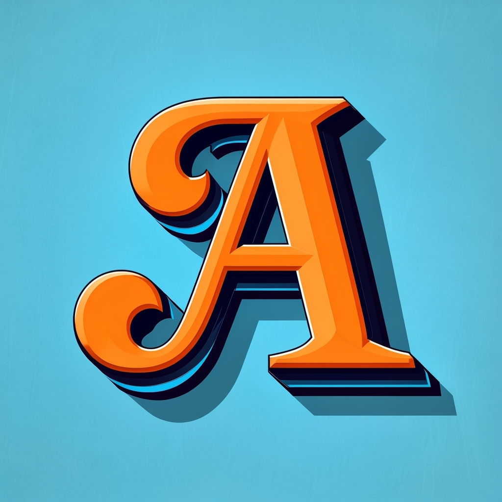 Stylized Apricot Orange Letter A on Light Blue Background Monogram