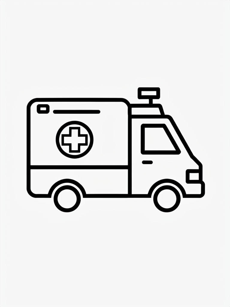 Minimalist Black Line Ambulance Icon Illustration Coloring Book Page
