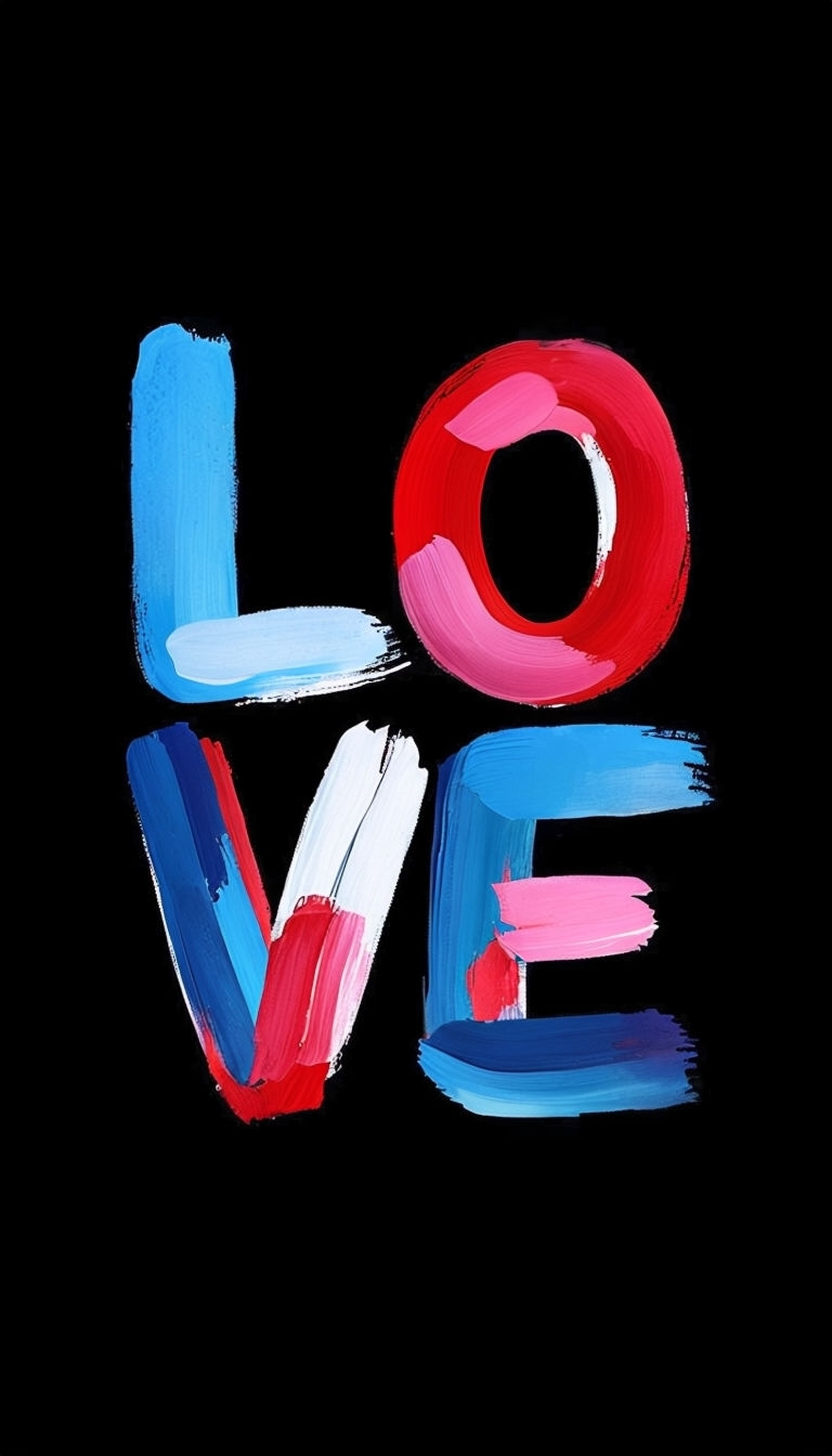 Vibrant Hand-Painted LOVE Text Illustration on Black Background Mobile Wallpaper