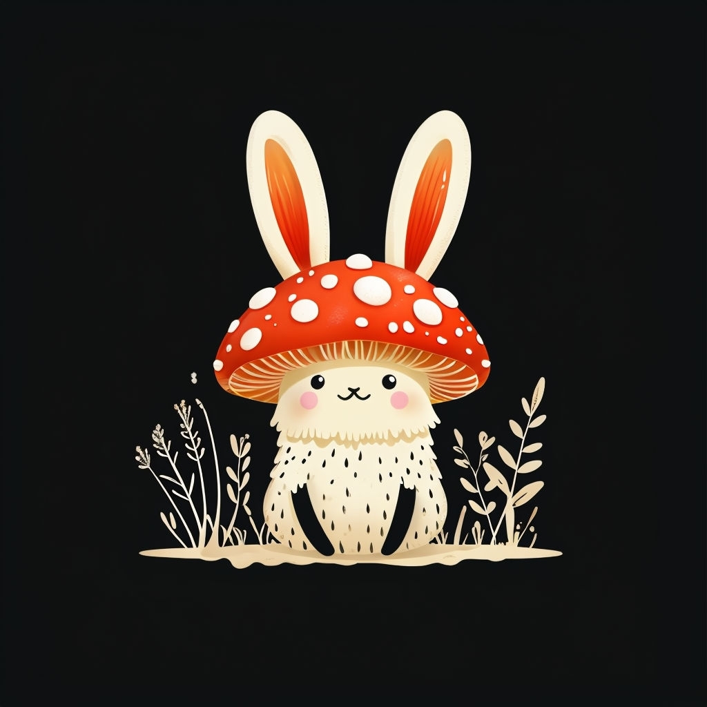 Whimsical Mushroom Bunny Character Illustration T-shirt