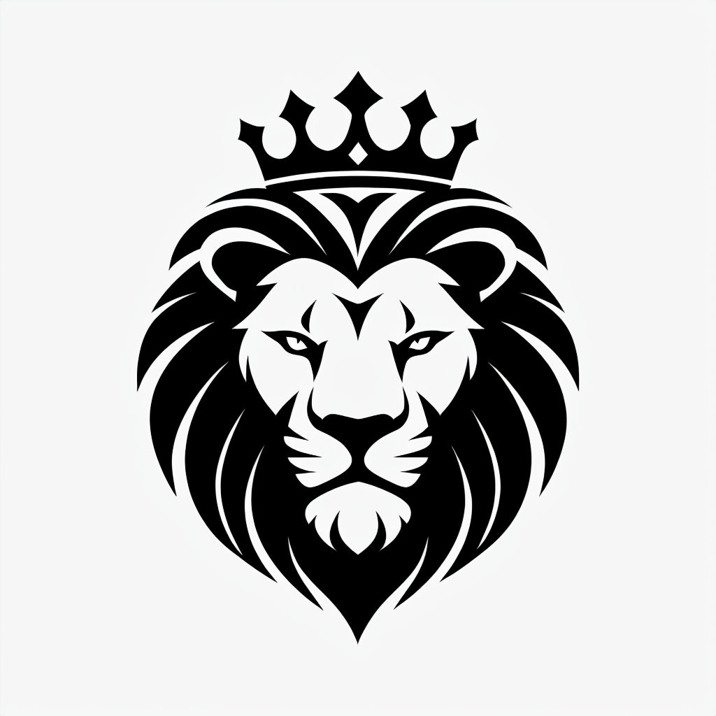 Bold Black Lion Head Emblem with Crown Design for Hats