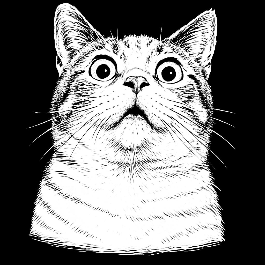 Striking Black and White Cat Face Illustration T-Shirt