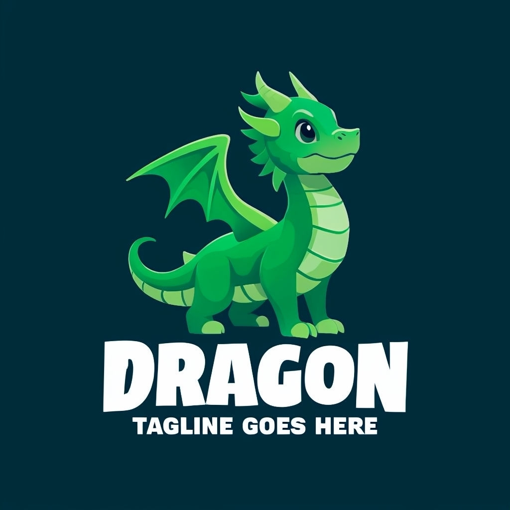 Modern Friendly Dragon Logo Design Against Dark Teal Background