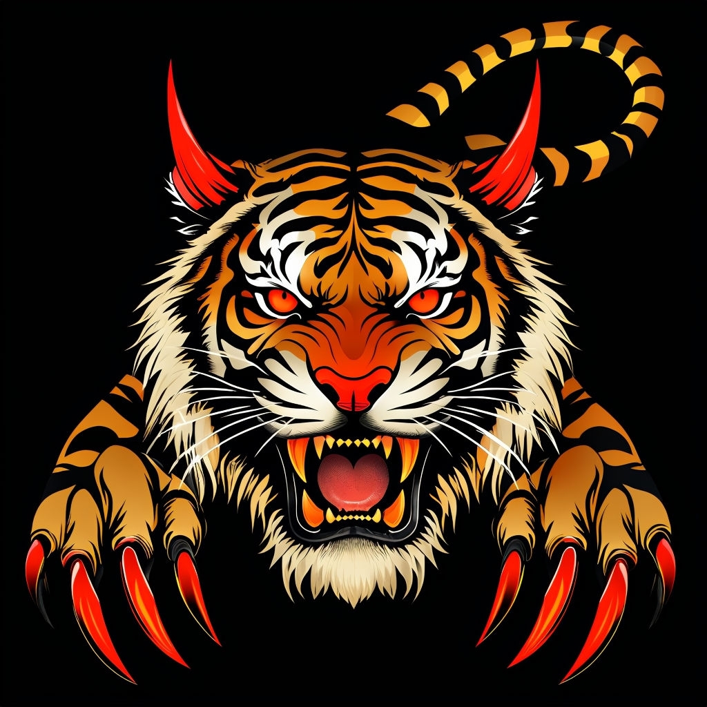 Fierce Tiger Illustration with Glowing Red Eyes T-Shirt