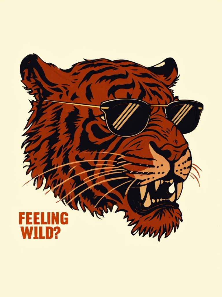 Cool Tiger Head with Sunglasses and Feeling Wild Phrase Meme