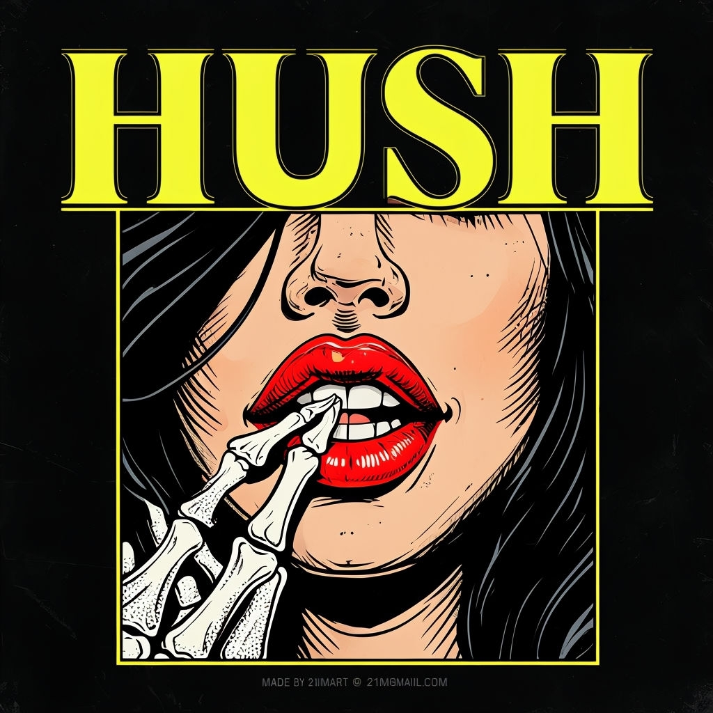 HUSH Comic Style Art with Playful Lips T-Shirt