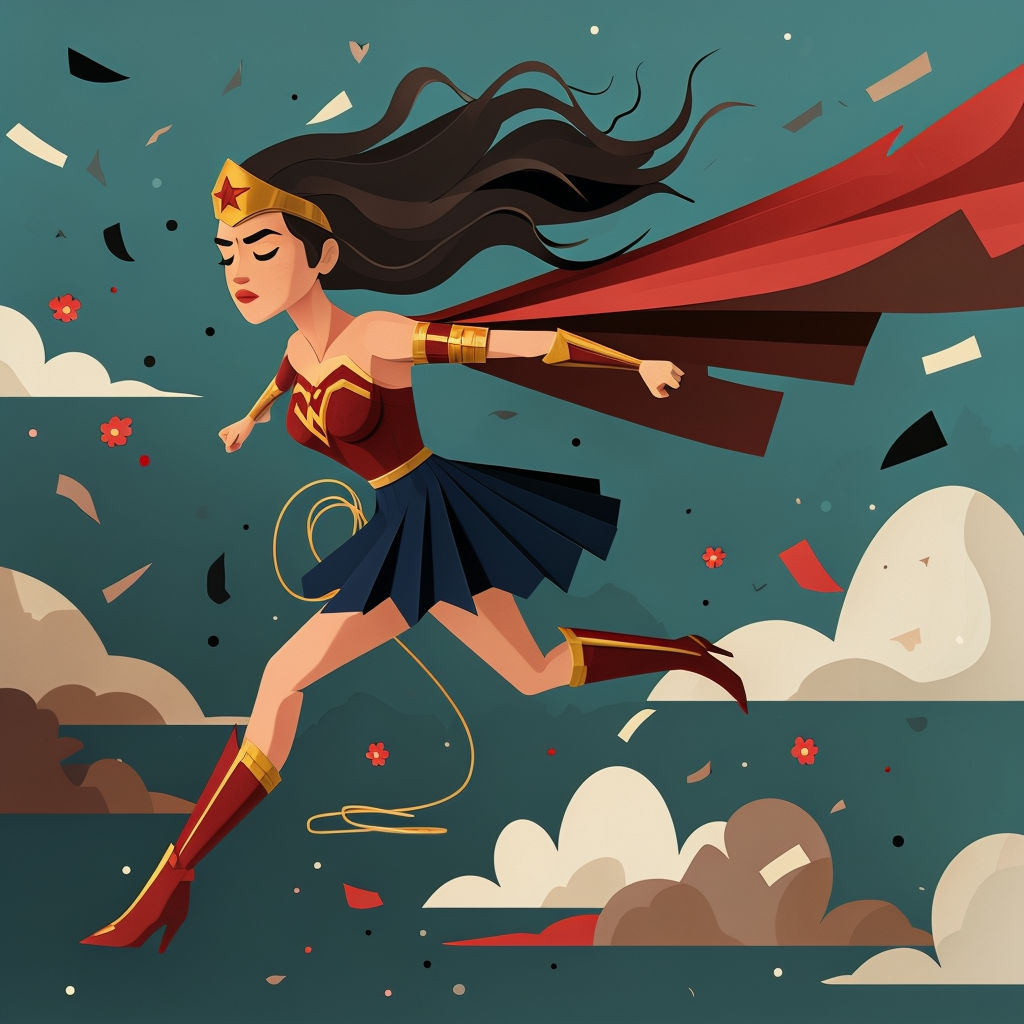 Dynamic Female Superhero in Flight Digital Art Poster