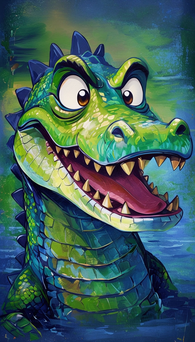 Cheerful Cartoon Alligator Character Painting Art