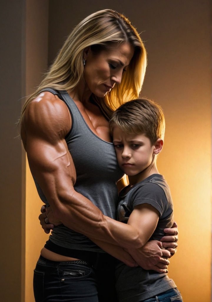 A very muscular mom standing while her ripped teenage son is... by Troy