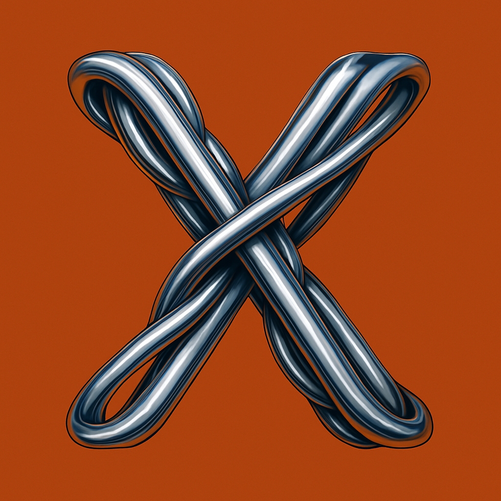 Intricate Metallic X Shape Abstract Art on Burnt Orange Background Monogram