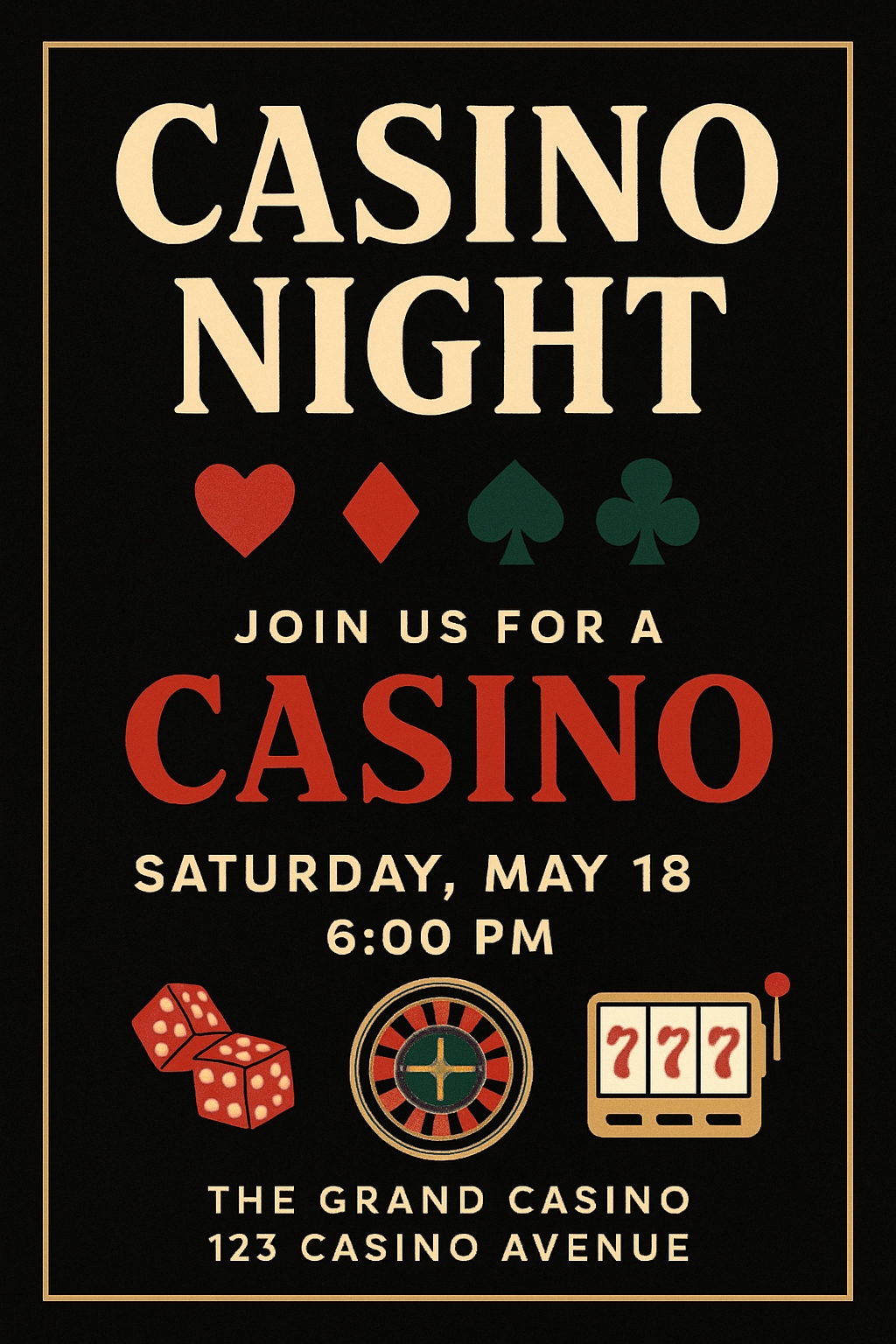 Vintage Casino Night Invitation Poster Design for Events Cards & Invites