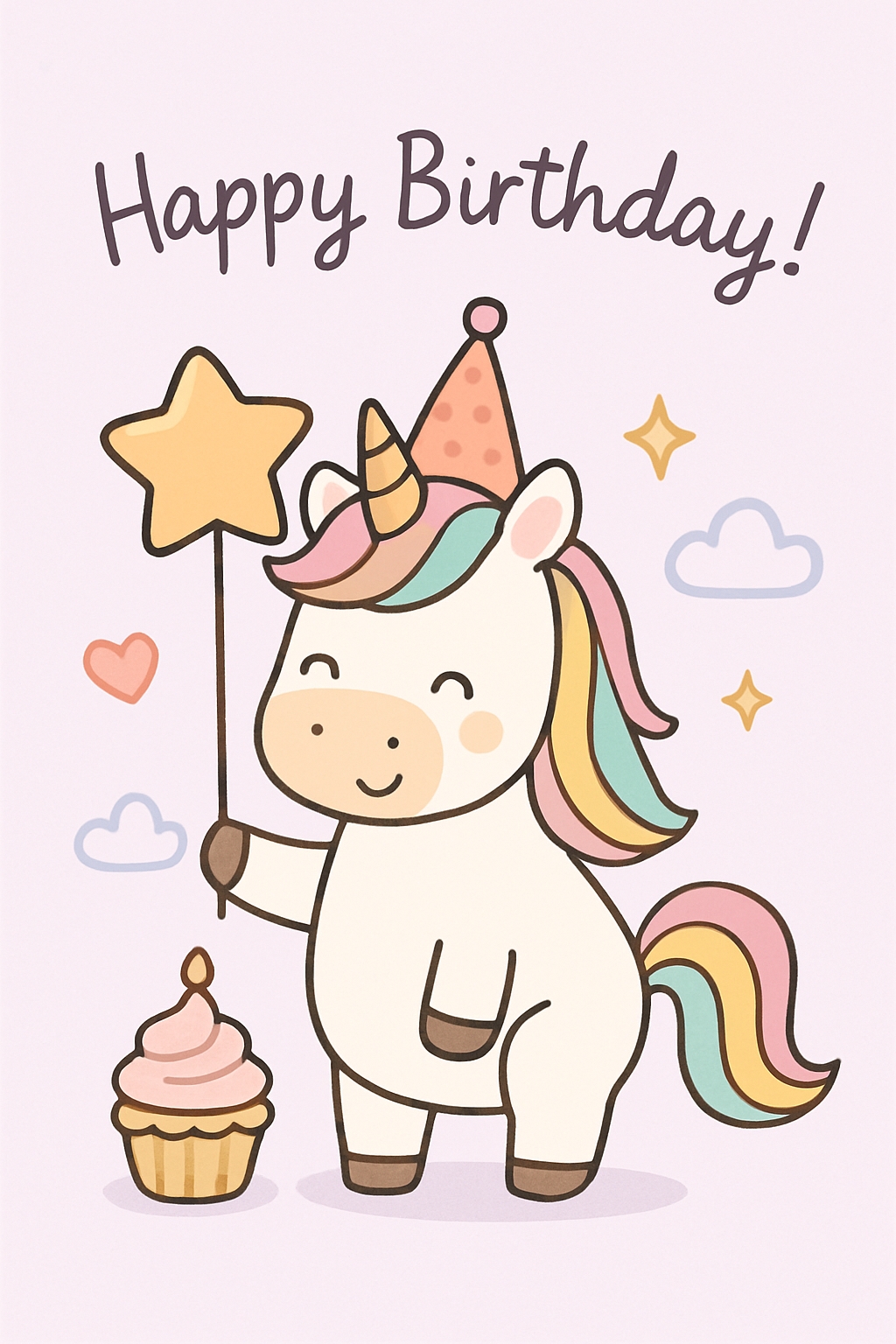 Cheerful Unicorn Birthday Card with Colorful Party Elements Design Cards & Invites