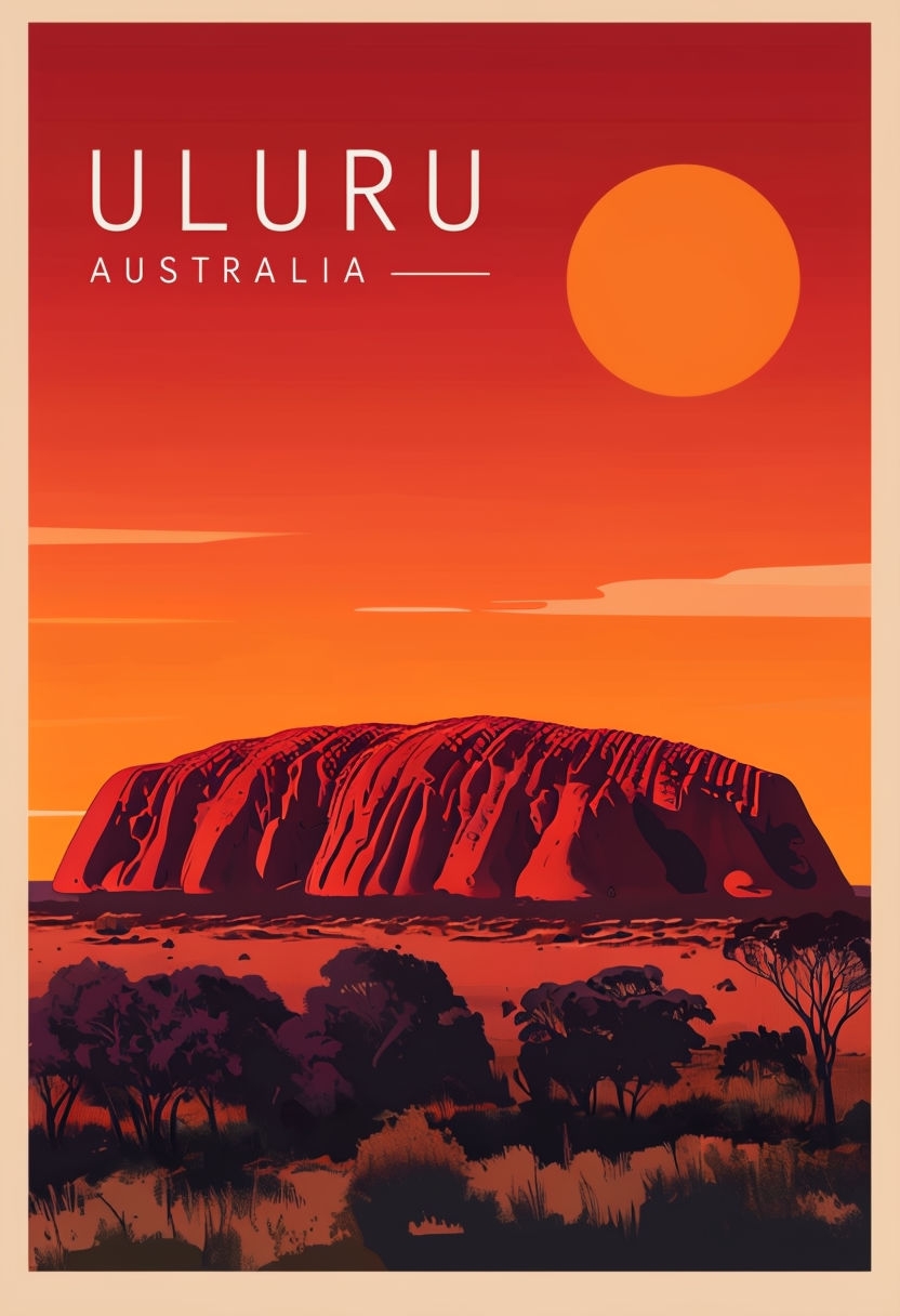 Minimalist Uluru Travel Poster with Vibrant Gradient Sky