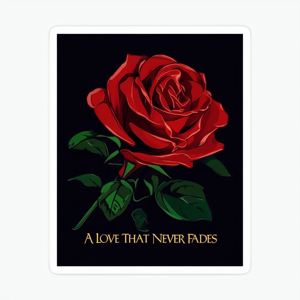 Elegant Red Rose with A Love That Never Fades Sticker