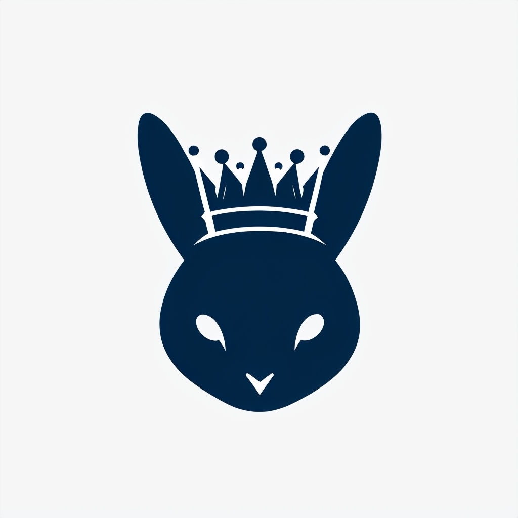 Navy Blue Minimalist Rabbit with Crown Graphic Logo