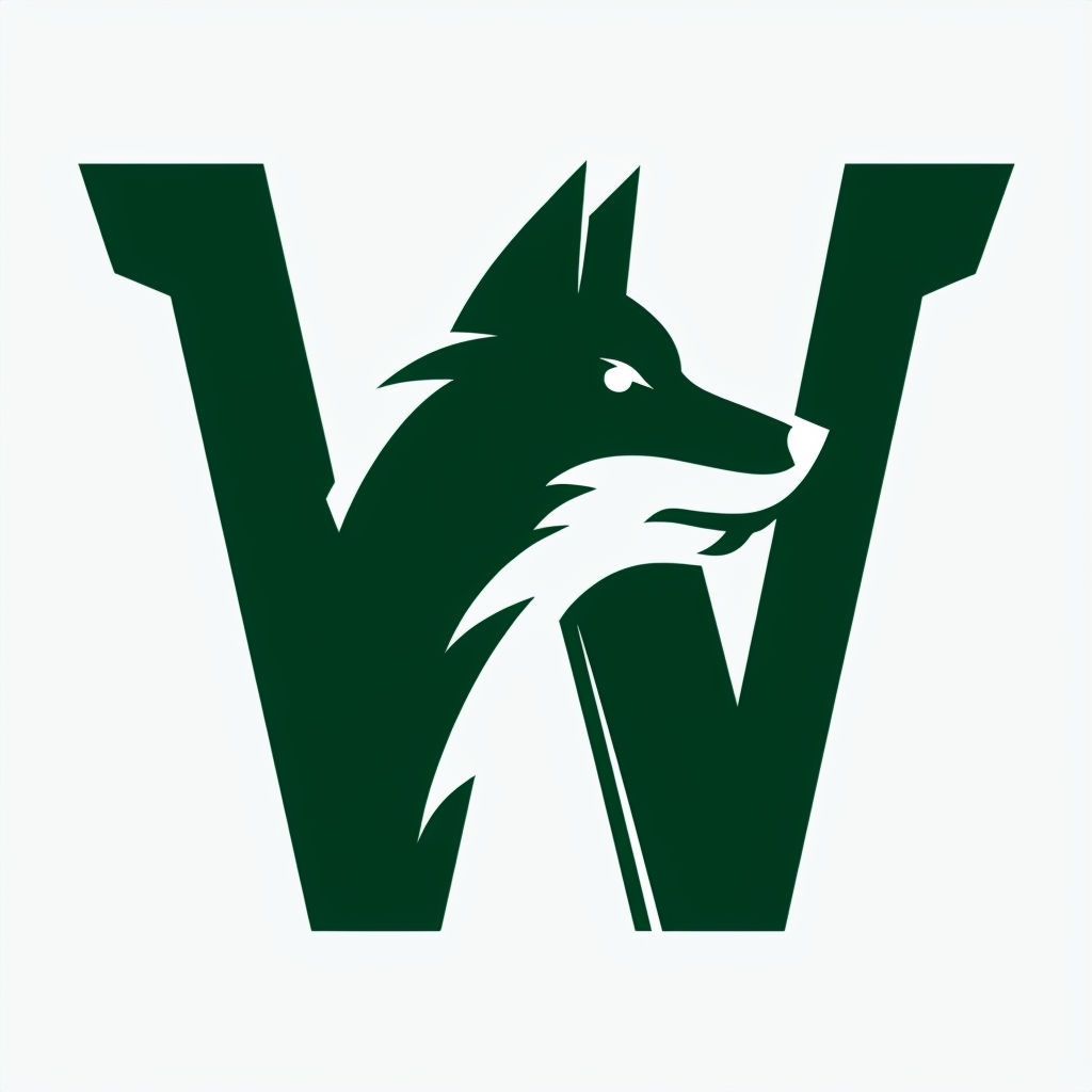 Bold Modern W Monogram with Wolf Profile Design Sticker
