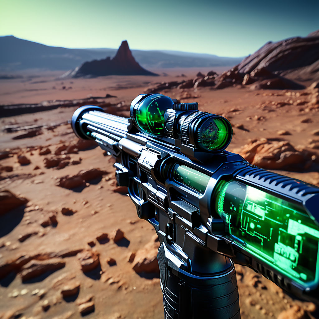 Fveiw from front extra long uturistic laser guns green scope by John