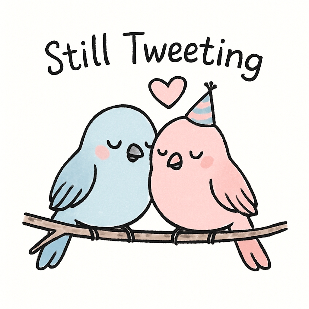 Cute Lovebirds Illustration with 'Still Tweeting' Text Mug