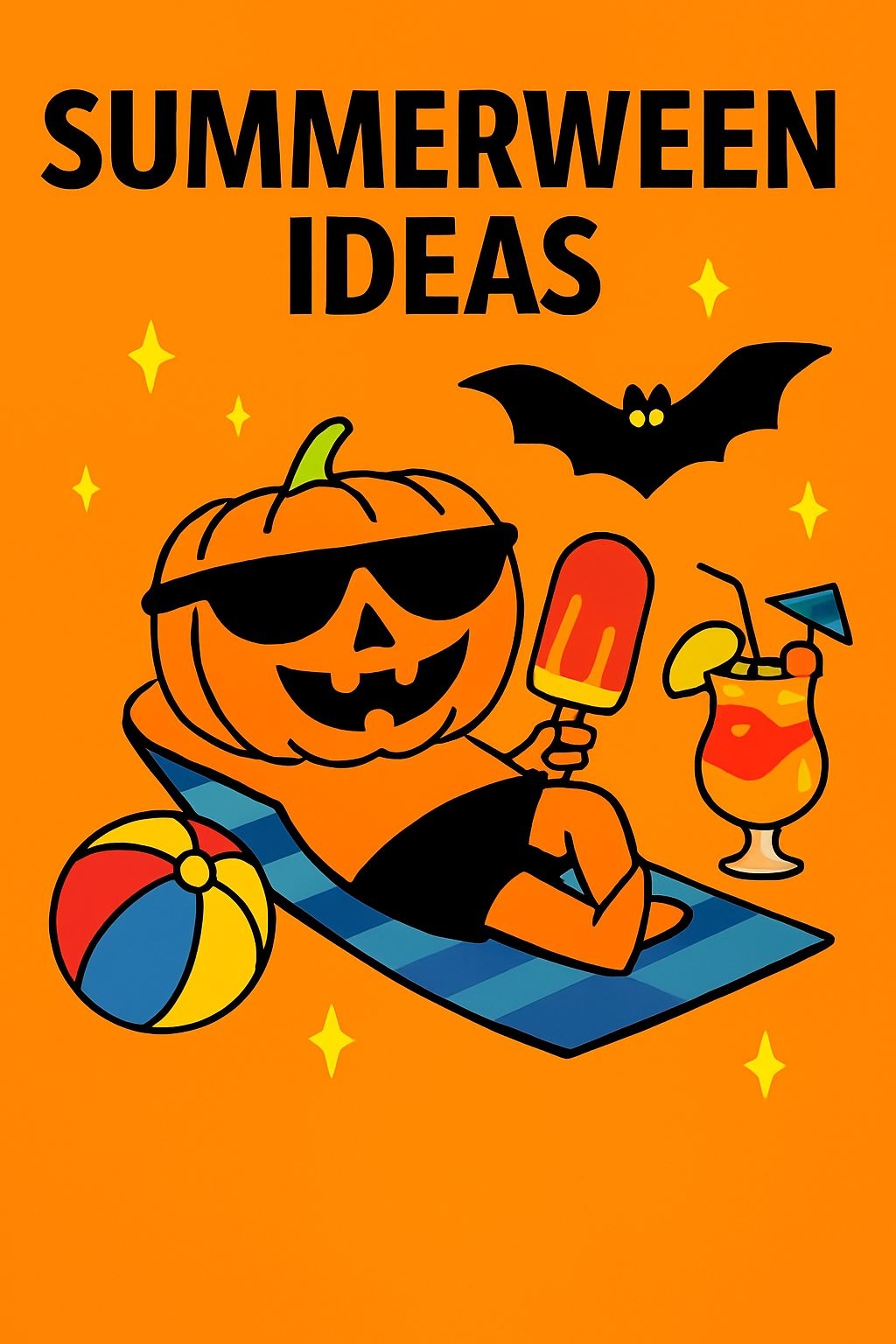 Playful Pumpkin Character Enjoying Summerween Vibes Poster