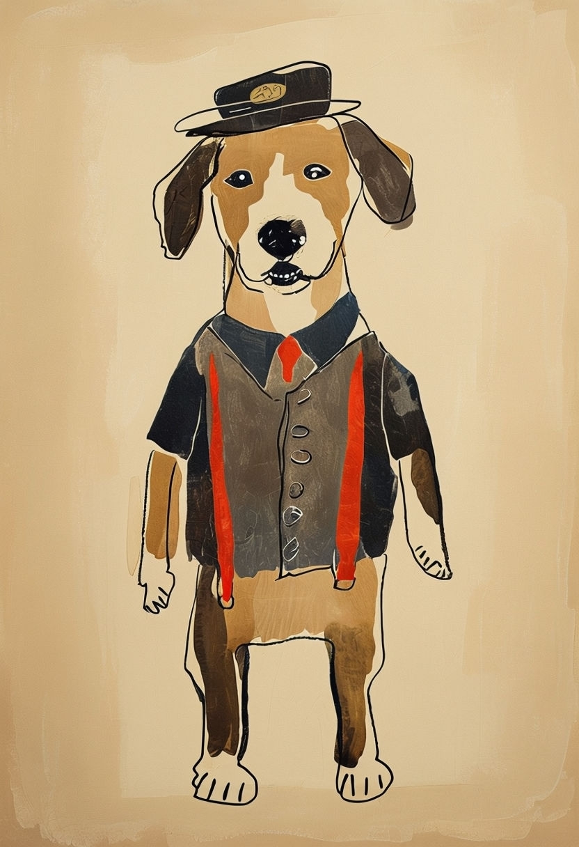 Cheerful Naive Dog Character Illustration in Flat Art Style Art