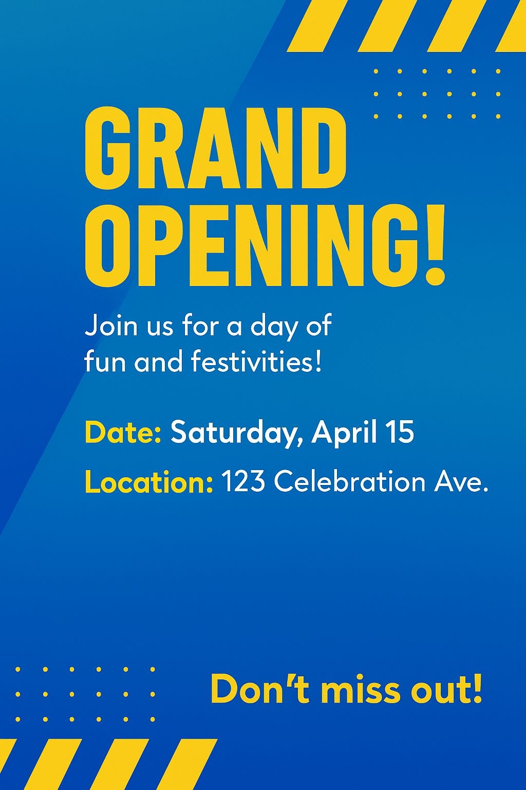 Vibrant Grand Opening Flyer with Fun Festivities Details Flyer