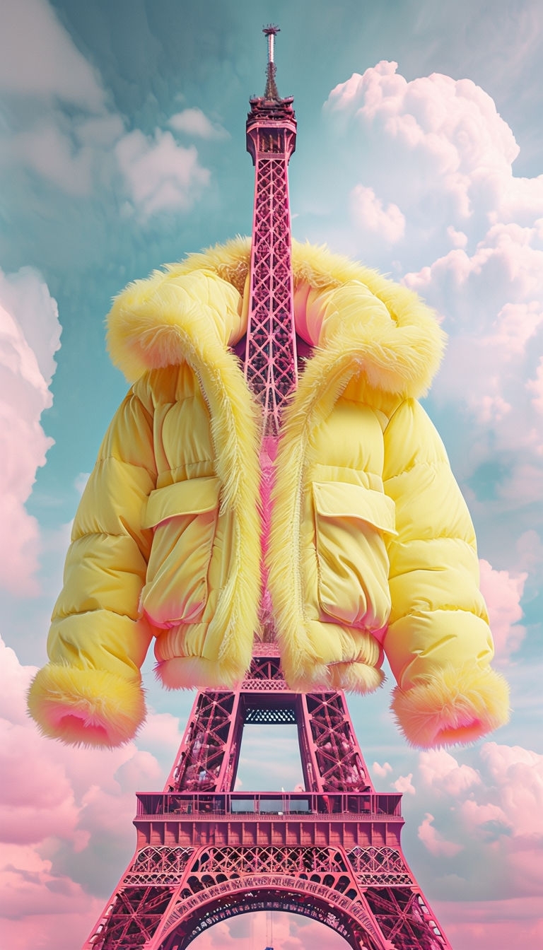 Surreal Butter Yellow Jacket Over Eiffel Tower Artwork Poster