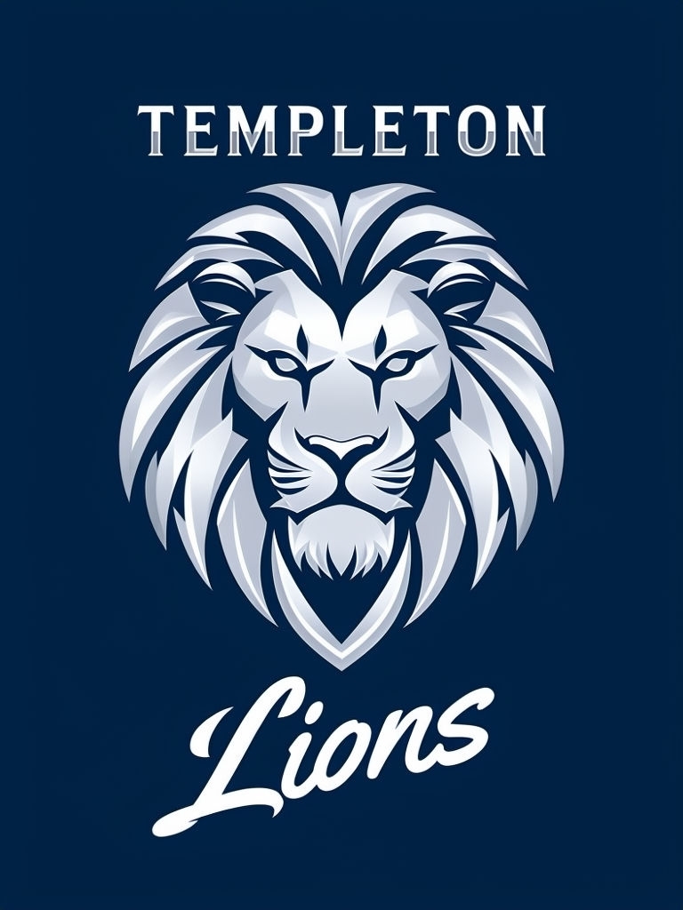 Stylized Silver Lion Head with Templeton Logo T-Shirt