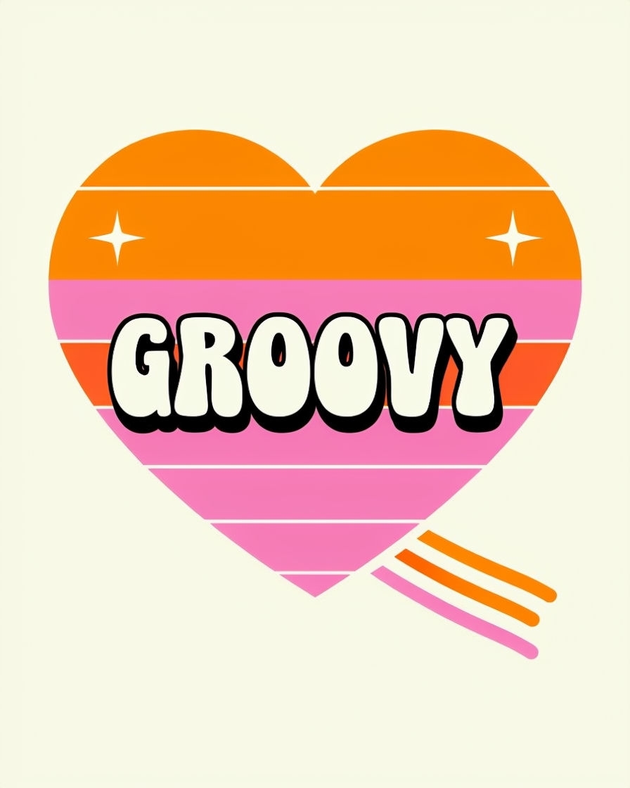 Retro Groovy Heart with Vibrant Stripes T-Shirt