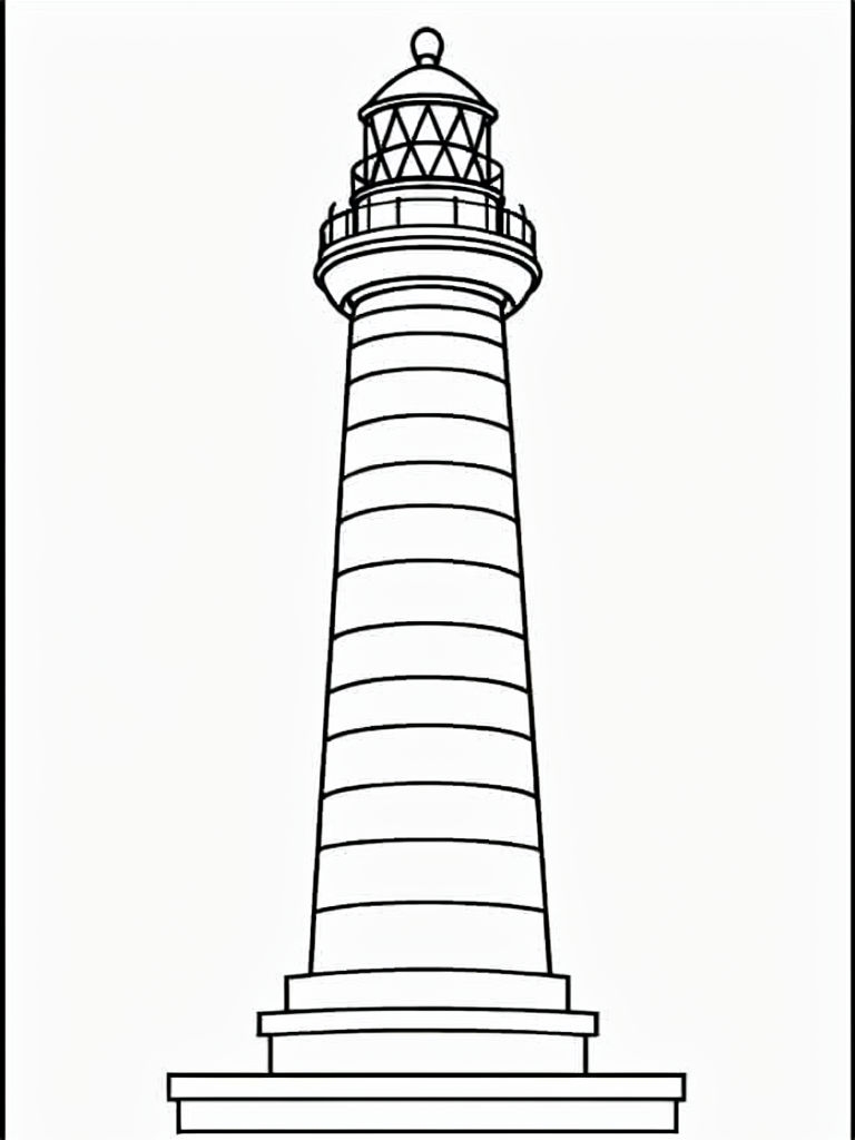 Minimalist Black and White Lighthouse Coloring Page for Kids Coloring Book Pages