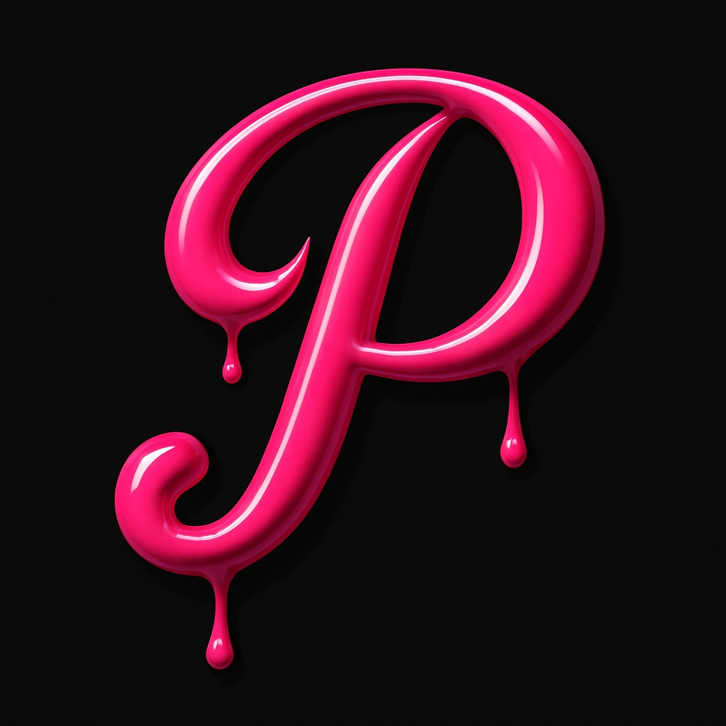 Vibrant Glossy Neon Pink Dripping Letter P Artwork Monogram