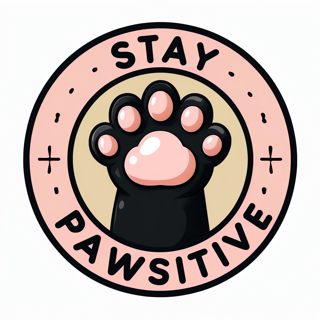 Cheerful Black Cat Paw Stay Pawsitive Illustration Hat
