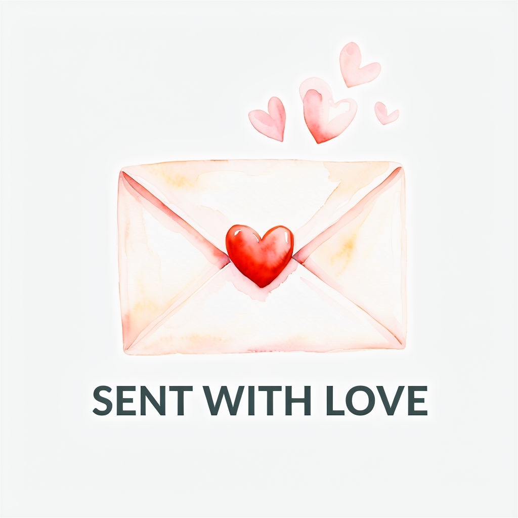 Cute Watercolor Happy Mail Envelope with Hearts Sticker