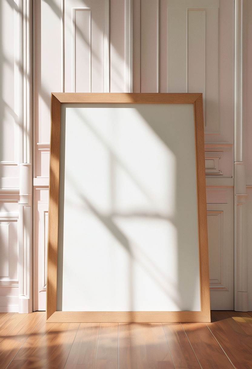 Modern Oversized Wooden Picture Frame Mockup Against Pink Door Mockup