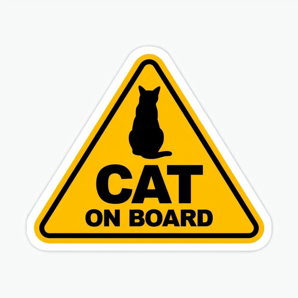 Bright Yellow Cat On Board Warning Sticker Design