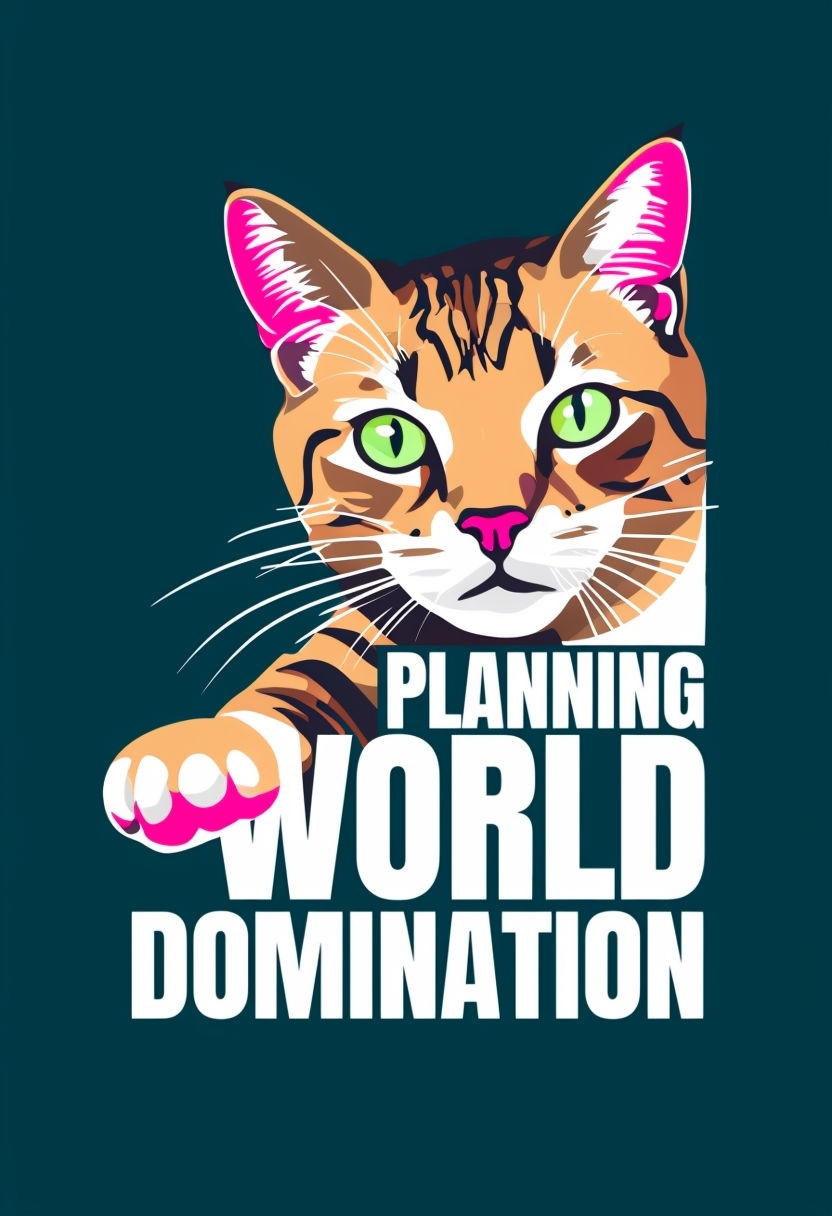 Mischievous Tabby Cat Planning World Domination Graphic Poster
