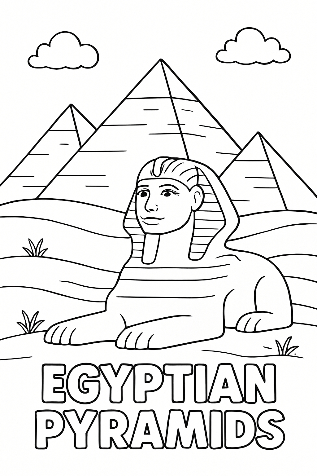 Egyptian Pyramids and Sphinx Educational Coloring Page
