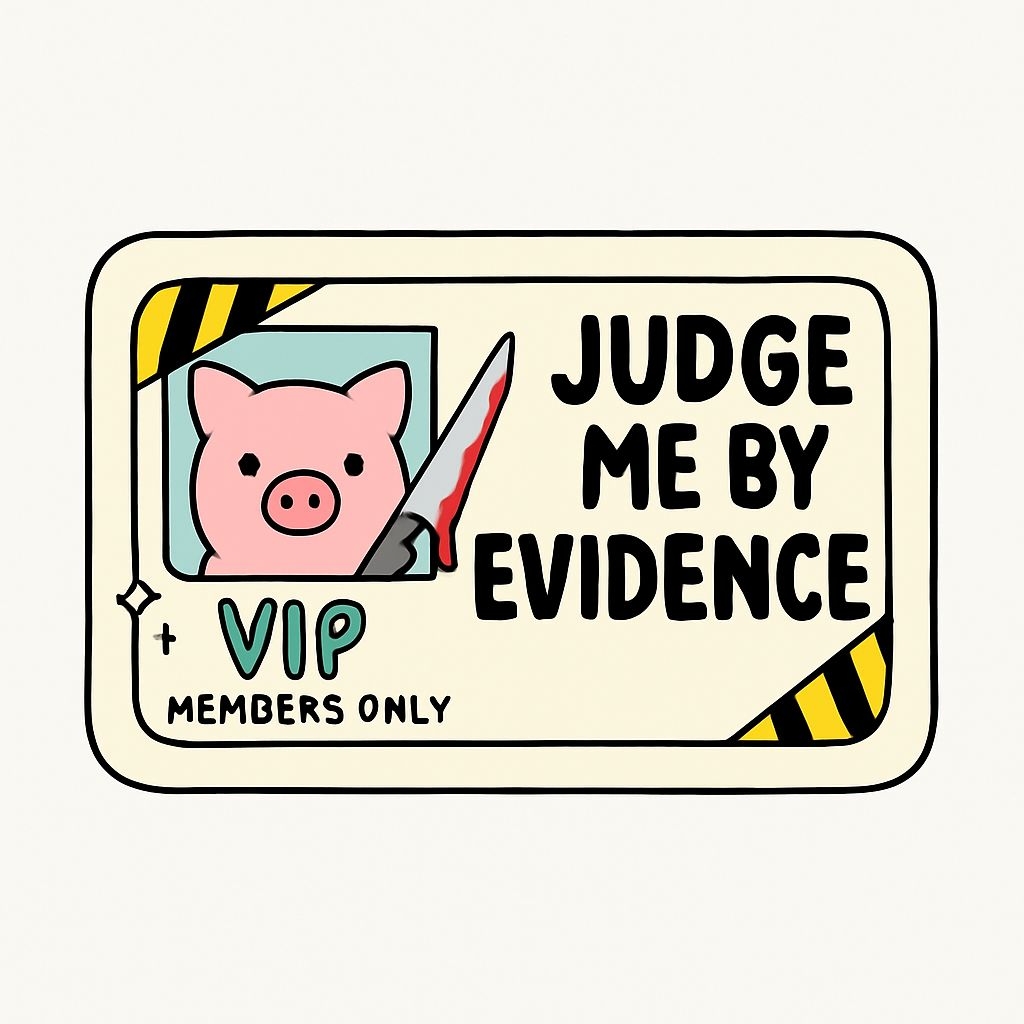 Playful Cartoon Evidence Label with Pig and Knife Sticker
