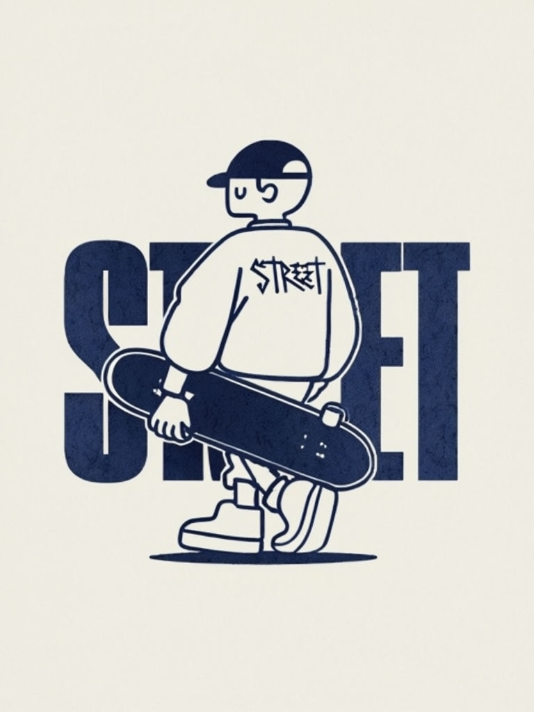 Cartoon Skateboarder with STREET Graphic T-Shirt