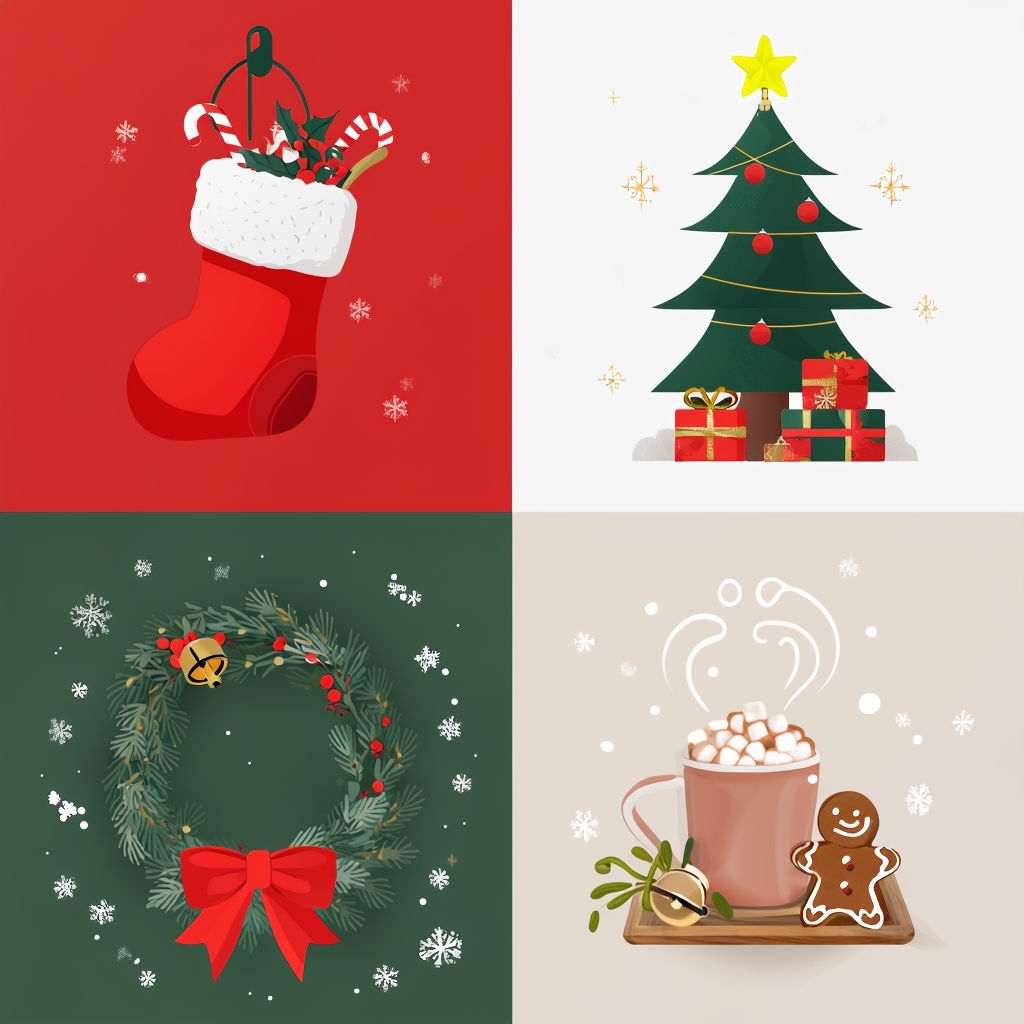 Festive Christmas Elements in Minimalist Quadrant Design Sticker