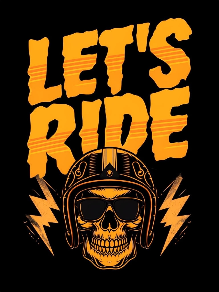 Bold Let’s Ride Skull Motorcycle Graphic T-Shirt