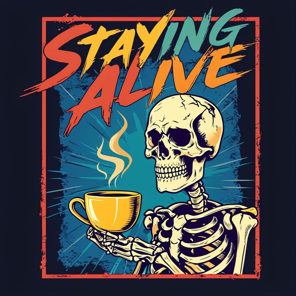 Humorous Vintage Skeleton Enjoying Coffee T-Shirt